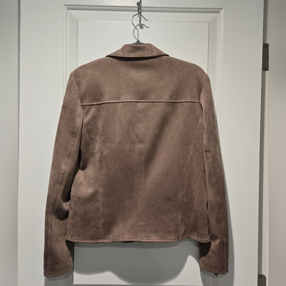 Kut from the Kloth Eveline Asymmetrical Crop Faux Suede Taupe Moto Jacket Size S - Picture 7 of 12